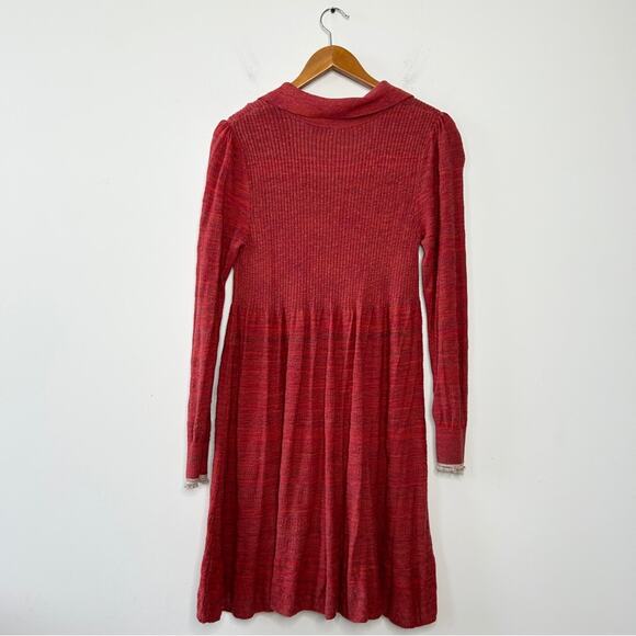 FREE PEOPLE Sweater Dress Size Medium Red Knit Ruffles Boho Indie Fall Country - Picture 7 of 10